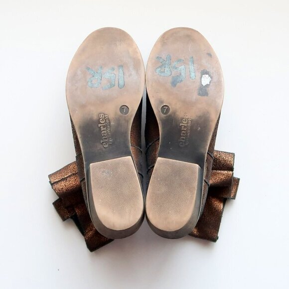 Charles David Bronze Leather Low Block Heel Ankle Boots / Booties Size 7 - Picture 7 of 15